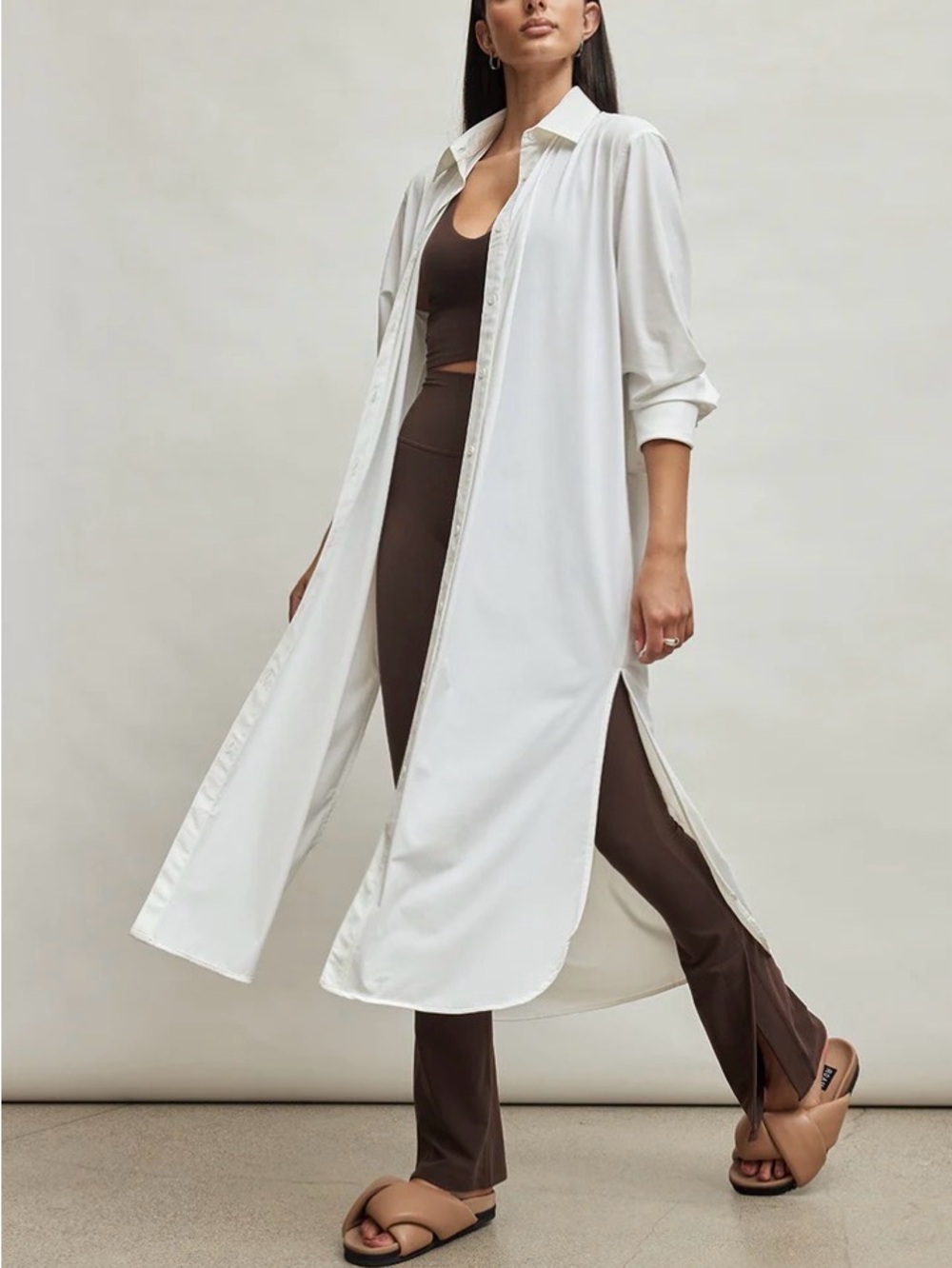 Carbon38 Off White Oversized Tunic Long Button Up Down Shirt Midi Dress XSmall - Picture 14 of 14